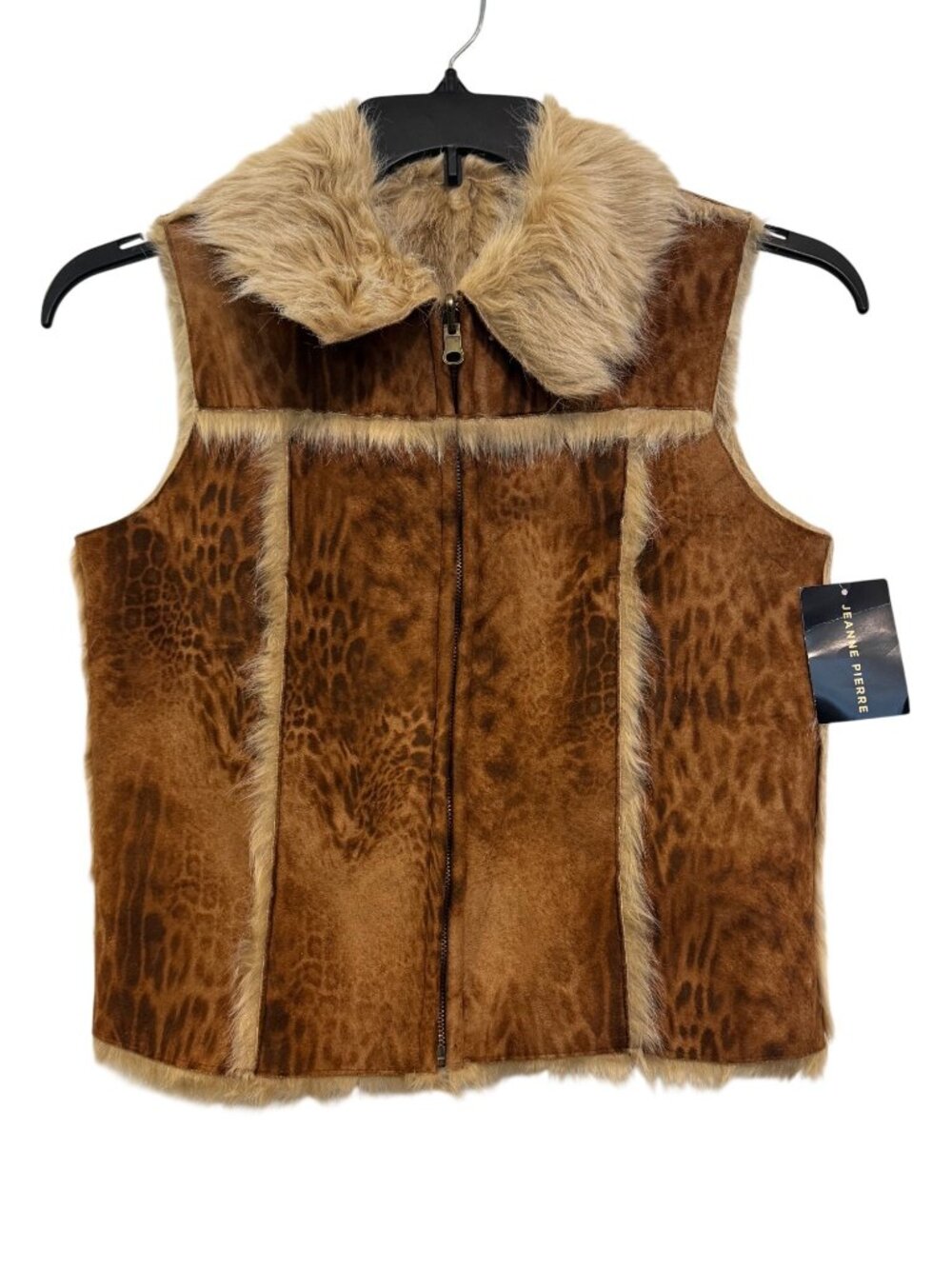 vintage Faux Fur Leopard Print Vest  Jeanne Pierre Womens Size M